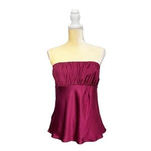 Loft Strapless Silk Top Size 4 Berry Cherry Camisole Shirt Anne Taylor Small